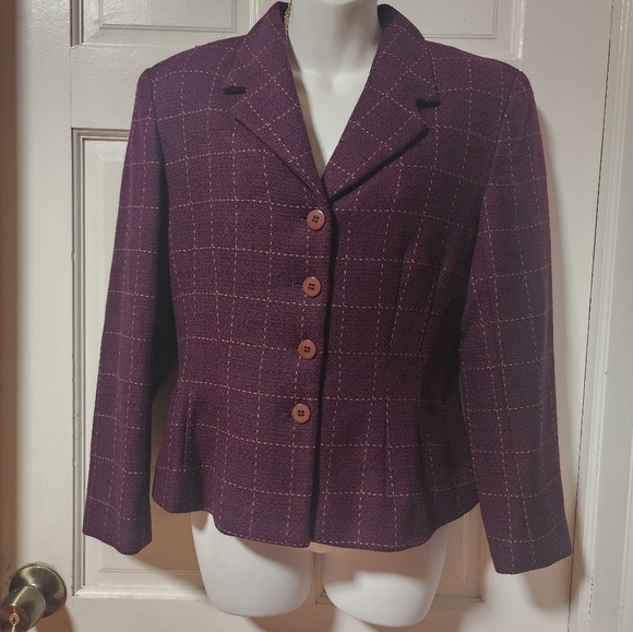 Gianni Petite Vintage Wool Blazer Jacket Plum Purple Windowpane Plaid Size 10P - Picture 9 of 14
